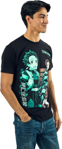 Demon Slayer Oversized Tanjiro Graphics Crew Neck Short Sleeve Men's Black T-Shirt in Saudi Arabia