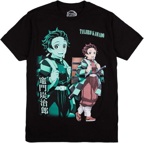 Demon Slayer Oversized Tanjiro Graphics Crew Neck Short Sleeve Men's Black T-Shirt in Saudi Arabia