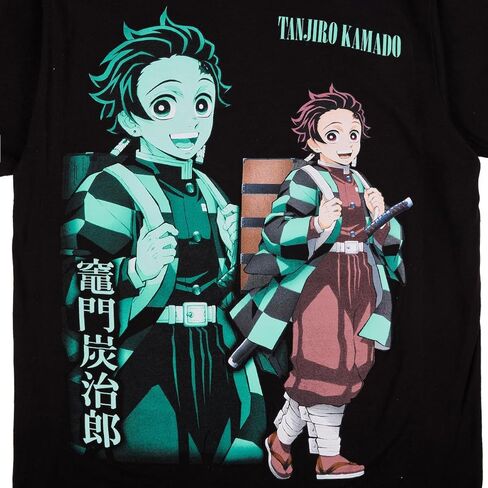 Demon Slayer Oversized Tanjiro Graphics Crew Neck Short Sleeve Men's Black T-Shirt in Saudi Arabia