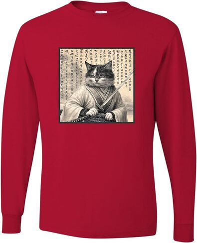 Go All Out Ancient Samurai Cat Ukiyo-e Japan Mens Long Sleeve T-Shirt in Saudi Arabia