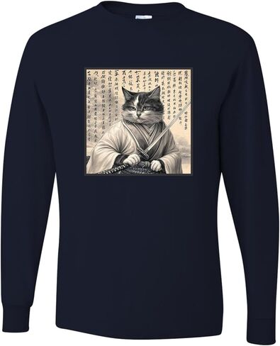 Go All Out Ancient Samurai Cat Ukiyo-e Japan Mens Long Sleeve T-Shirt in Saudi Arabia