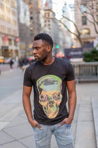 HEADS OR TAILS Mens Graphic T-Shirts w/Rhinestones, Skull Printed Bling Stone Studded, Slim Fit Knit Cool T Shirts for Men in Saudi Arabia