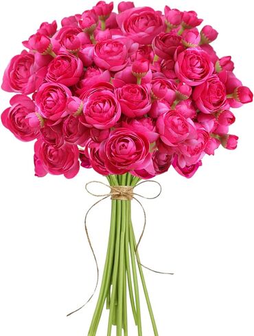ASTRYAS Ranunculus Artificial Flower, 18Pcs Hot Pink Faux Silk Mini Ranunculus Flowers for DIY Bouquet, Bulk Fake Wedding Filler Flowers for Centerpiece Table Wedding Bridal Party Home Decor Cake in Kuwait