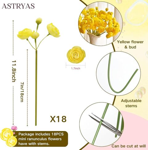 ASTRYAS Ranunculus Artificial Flower, 18Pcs Hot Pink Faux Silk Mini Ranunculus Flowers for DIY Bouquet, Bulk Fake Wedding Filler Flowers for Centerpiece Table Wedding Bridal Party Home Decor Cake in Kuwait