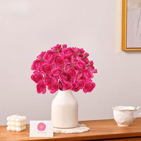 ASTRYAS Ranunculus Artificial Flower, 18Pcs Hot Pink Faux Silk Mini Ranunculus Flowers for DIY Bouquet, Bulk Fake Wedding Filler Flowers for Centerpiece Table Wedding Bridal Party Home Decor Cake in Kuwait
