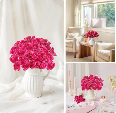 ASTRYAS Ranunculus Artificial Flower, 18Pcs Hot Pink Faux Silk Mini Ranunculus Flowers for DIY Bouquet, Bulk Fake Wedding Filler Flowers for Centerpiece Table Wedding Bridal Party Home Decor Cake in Kuwait