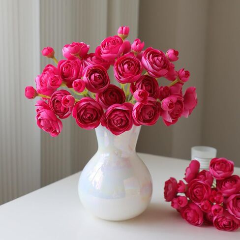 ASTRYAS Ranunculus Artificial Flower, 18Pcs Hot Pink Faux Silk Mini Ranunculus Flowers for DIY Bouquet, Bulk Fake Wedding Filler Flowers for Centerpiece Table Wedding Bridal Party Home Decor Cake in Kuwait