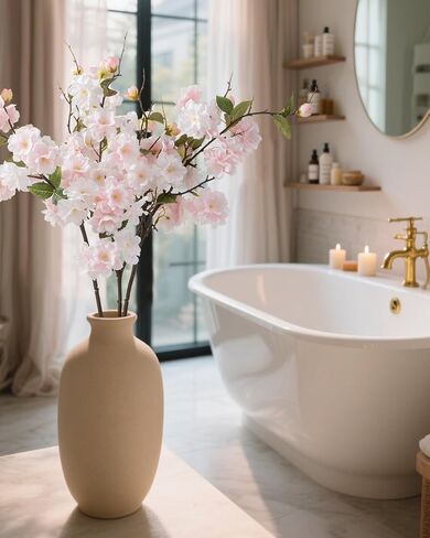 5pcs Cherry Blossom Branses 30 "الزهور الحريرية الاصطناعية للديكور المنزلي الزفاف الداخلي طاولة دش الطفل المركزية ترتيبات زهرية (أبيض) in Kuwait