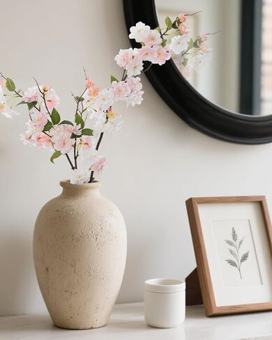 5pcs Cherry Blossom Branses 30 "الزهور الحريرية الاصطناعية للديكور المنزلي الزفاف الداخلي طاولة دش الطفل المركزية ترتيبات زهرية (أبيض) in Kuwait
