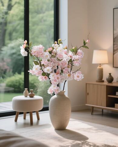 5pcs Cherry Blossom Branses 30 "الزهور الحريرية الاصطناعية للديكور المنزلي الزفاف الداخلي طاولة دش الطفل المركزية ترتيبات زهرية (أبيض) in Kuwait
