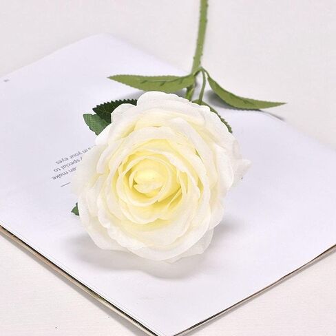 1Pc White Artificial Silk Roses Long Single Stem Artificial Roses for Home Decor Table Centerpiece Arrangement Valentine's Day Gift (19.68in Tall) (White) in Saudi Arabia