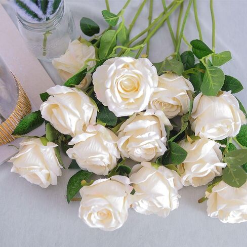 1Pc White Artificial Silk Roses Long Single Stem Artificial Roses for Home Decor Table Centerpiece Arrangement Valentine's Day Gift (19.68in Tall) (White) in Saudi Arabia