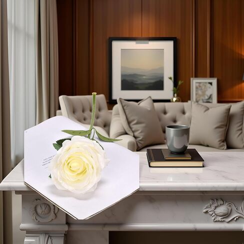 1Pc White Artificial Silk Roses Long Single Stem Artificial Roses for Home Decor Table Centerpiece Arrangement Valentine's Day Gift (19.68in Tall) (White) in Saudi Arabia