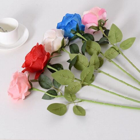 1Pc White Artificial Silk Roses Long Single Stem Artificial Roses for Home Decor Table Centerpiece Arrangement Valentine's Day Gift (19.68in Tall) (White) in Saudi Arabia