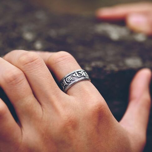 تعويذة من ستة كلمات عتيقة 925 خاتم الفضة الجنيه الاسترليني ، Feng Shui قابلة للتعديل حلقات التبت البوذية البوذية تميمة ، وجذب الثروة محظوظة الحلقة تخفيف الإجهاد الرجال النساء in Kuwait