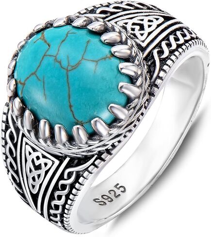 925 Sterling Silver Real Turquoise Ring for Men 12x10 mm Genuine Native American Rings Vintage Jewelry for Man in Saudi Arabia