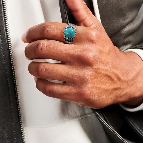 925 Sterling Silver Real Turquoise Ring for Men 12x10 mm Genuine Native American Rings Vintage Jewelry for Man in Saudi Arabia
