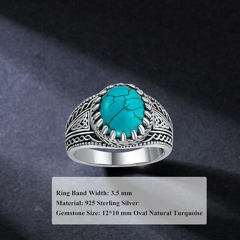 925 Sterling Silver Real Turquoise Ring for Men 12x10 mm Genuine Native American Rings Vintage Jewelry for Man in Saudi Arabia
