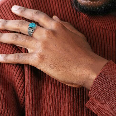 925 Sterling Silver Real Turquoise Ring for Men 12x10 mm Genuine Native American Rings Vintage Jewelry for Man in Saudi Arabia