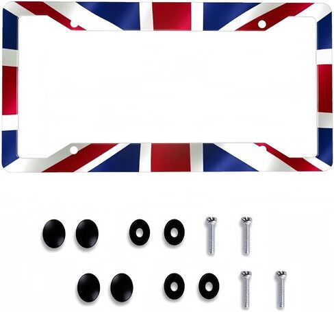 إطار لوحة رخصة العلم البريطاني في المملكة المتحدة - 1 حزمة مخصصة لوحة الترخيص Union Jack Ricelder Cover Aluminium Metal Car مع 4 ثقوب الديكور للسيارات الأمريكية المعيار للنساء الرجال in Saudi Arabia