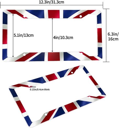 إطار لوحة رخصة العلم البريطاني في المملكة المتحدة - 1 حزمة مخصصة لوحة الترخيص Union Jack Ricelder Cover Aluminium Metal Car مع 4 ثقوب الديكور للسيارات الأمريكية المعيار للنساء الرجال in Saudi Arabia