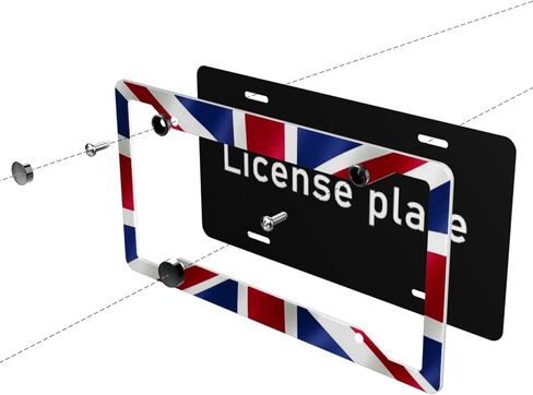 إطار لوحة رخصة العلم البريطاني في المملكة المتحدة - 1 حزمة مخصصة لوحة الترخيص Union Jack Ricelder Cover Aluminium Metal Car مع 4 ثقوب الديكور للسيارات الأمريكية المعيار للنساء الرجال in Saudi Arabia
