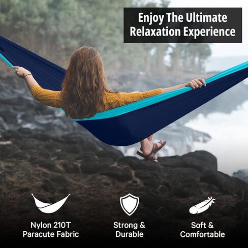 Vigel Camping Hammock - XL Double Hammock 500 Lb Capacity - Nylon Hammock - Durable Hammock - Portable Tree Hammock - Hammocks for Outside - Camping Accessories for Outdoor, Travel, Hiking in Saudi Arabia