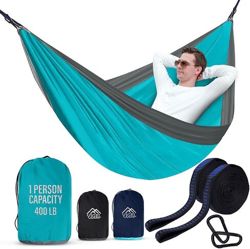 Vigel Camping Hammock - XL Double Hammock 500 Lb Capacity - Nylon Hammock - Durable Hammock - Portable Tree Hammock - Hammocks for Outside - Camping Accessories for Outdoor, Travel, Hiking in Saudi Arabia