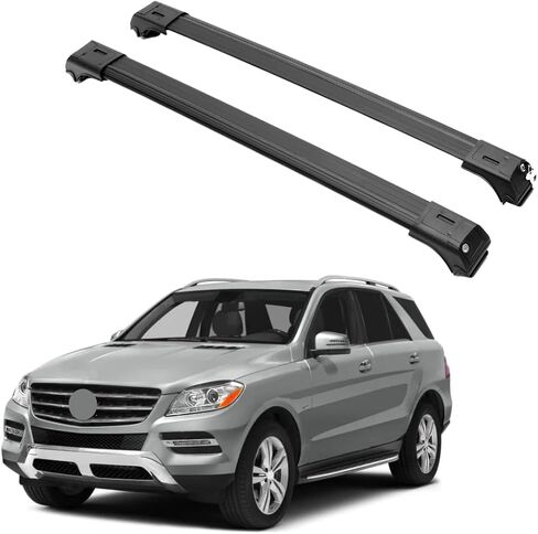 أشرطة رف سقف Erkul لـ Mercedes Benz ML Class W166 2012-2015 | أشرطة الألومنيوم مع قفل مكافحة السرقة للسطح | متوافق مع القضبان المرتفعة - الأسود in Kuwait