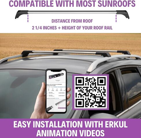 أشرطة رف سقف Erkul لـ Mercedes Benz ML Class W166 2012-2015 | أشرطة الألومنيوم مع قفل مكافحة السرقة للسطح | متوافق مع القضبان المرتفعة - الأسود in Kuwait