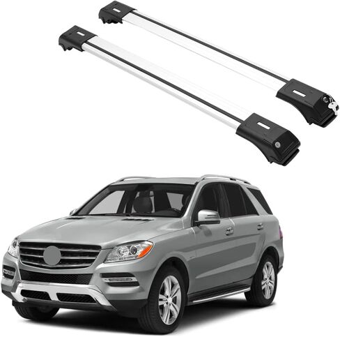 أشرطة رف سقف Erkul لـ Mercedes Benz ML Class W166 2012-2015 | أشرطة الألومنيوم مع قفل مكافحة السرقة للسطح | متوافق مع القضبان المرتفعة - الأسود in Kuwait