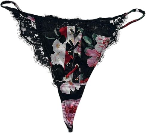 Victoria's Secret Atelier Satin Lace Tanga/Thong Panty Black Floral New in Saudi Arabia