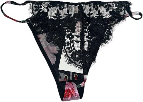 Victoria's Secret Atelier Satin Lace Tanga/Thong Panty Black Floral New in Saudi Arabia