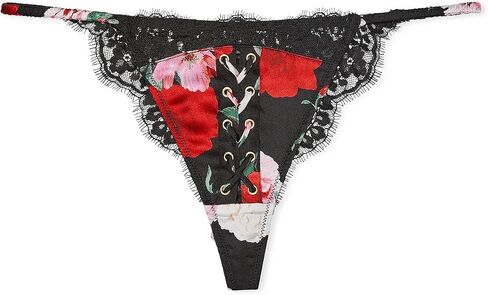 Victoria's Secret Atelier Satin Lace Tanga/Thong Panty Black Floral New in Saudi Arabia
