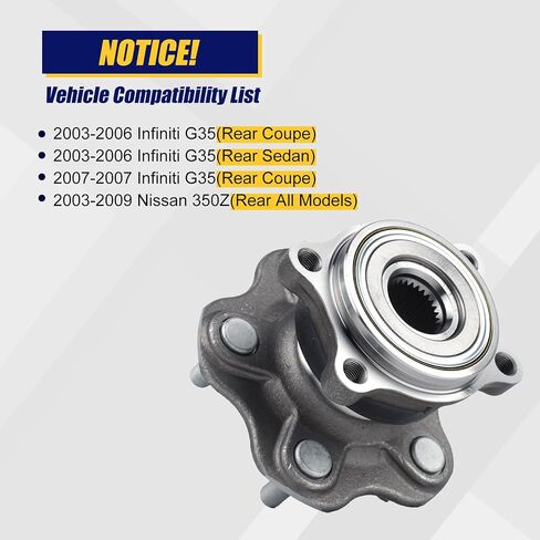 Kusatec 512346 محمل العجلات الخلفية وتجميع المحور متوافق مع 2003-2007 Infiniti G35 ، 2003-2009 Nissan 350Z ، 5 Lug Bolts بدون ABS in Saudi Arabia