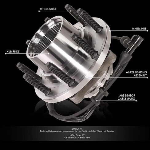 سلالة السيارات (8-lug Wheel) مصنع على طراز المصنع مجموعة المحامل المحمل مع كابل مستشعر ABS وتوصيله متوافق مع Ford F250 F350 SD رحلة 4WD 1999-2004 ، سائق أو جانب الركاب ، الصلب العاري in Saudi Arabia