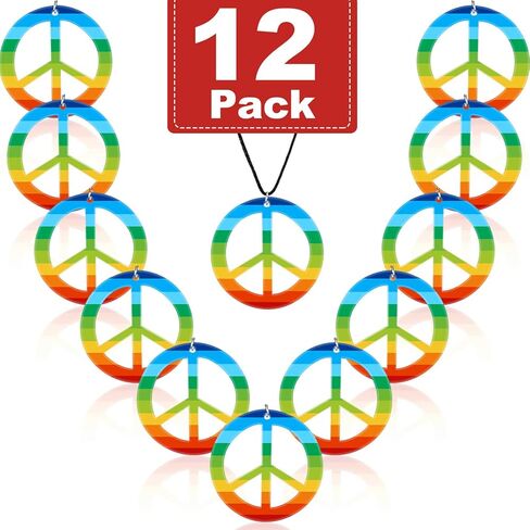 Meekoo 12 PCS قوس قزح قلادات السلام البلاستيكي قلادة قلادة قلادة 60s 70s ملحق ملحق الحب هدايا لافتة السلام للرجال in Saudi Arabia