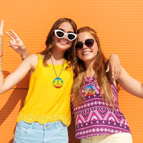 Meekoo 12 PCS قوس قزح قلادات السلام البلاستيكي قلادة قلادة قلادة 60s 70s ملحق ملحق الحب هدايا لافتة السلام للرجال in Saudi Arabia