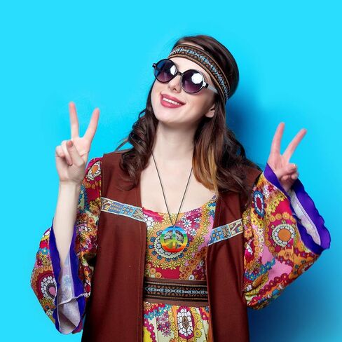 Meekoo 12 PCS قوس قزح قلادات السلام البلاستيكي قلادة قلادة قلادة 60s 70s ملحق ملحق الحب هدايا لافتة السلام للرجال in Saudi Arabia