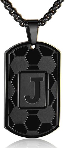 Soccer Initial A-Z Dog Tag Necklace for Men Soccer Charm Pendant Stainless Steel Chain 22+2 Inches Personalized Sports Athletes Jewelry Soccer Gift for Men in Kuwait