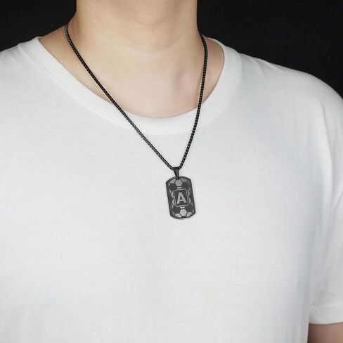 كرة القدم الأولي A-Z Dog Tag Necklace for Men Soccer Charm Charm سلسلة من الفولاذ المقاوم للصدأ 22+2 بوصة الرياضيين الرياضي in Kuwait