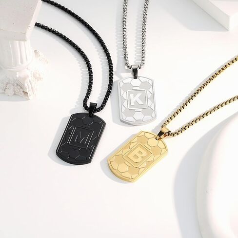 Soccer Initial A-Z Dog Tag Necklace for Men Soccer Charm Pendant Stainless Steel Chain 22+2 Inches Personalized Sports Athletes Jewelry Soccer Gift for Men in Kuwait