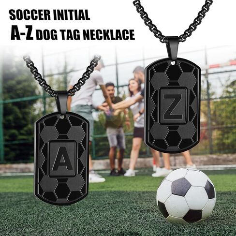 كرة القدم الأولي A-Z Dog Tag Necklace for Men Soccer Charm Charm سلسلة من الفولاذ المقاوم للصدأ 22+2 بوصة الرياضيين الرياضي in Kuwait
