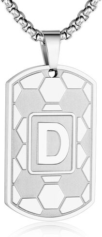 Soccer Initial A-Z Dog Tag Necklace for Men Soccer Charm Pendant Stainless Steel Chain 22+2 Inches Personalized Sports Athletes Jewelry Soccer Gift for Men in Kuwait