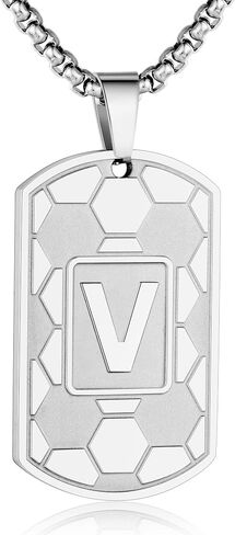 Soccer Initial A-Z Dog Tag Necklace for Men Soccer Charm Pendant Stainless Steel Chain 22+2 Inches Personalized Sports Athletes Jewelry Soccer Gift for Men in Kuwait