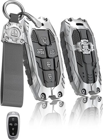 for Hyundai Key fob Cover,Heavy Car Key Case Protector Compatible with 2022 2023 2024 2025 Hyundai Santa fe Sonata Tucson Santa Cruz Smart Key (5 buttton-silver) in Kuwait