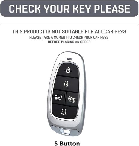 for Hyundai Key fob Cover,Heavy Car Key Case Protector Compatible with 2022 2023 2024 2025 Hyundai Santa fe Sonata Tucson Santa Cruz Smart Key (5 buttton-silver) in Kuwait