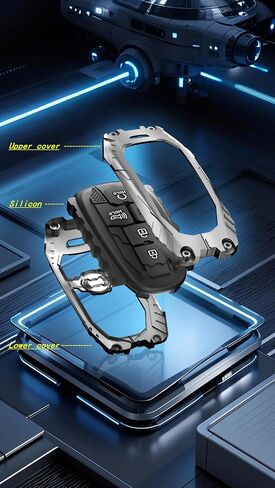 for Hyundai Key fob Cover,Heavy Car Key Case Protector Compatible with 2022 2023 2024 2025 Hyundai Santa fe Sonata Tucson Santa Cruz Smart Key (5 buttton-silver) in Kuwait