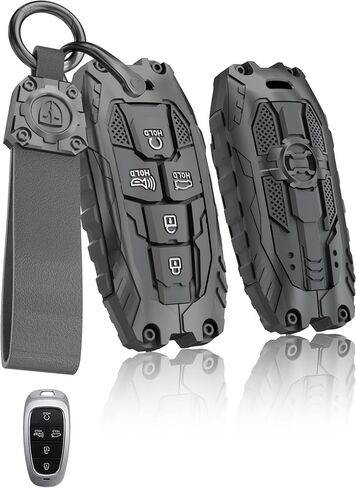 for Hyundai Key fob Cover,Heavy Car Key Case Protector Compatible with 2022 2023 2024 2025 Hyundai Santa fe Sonata Tucson Santa Cruz Smart Key (5 buttton-silver) in Kuwait