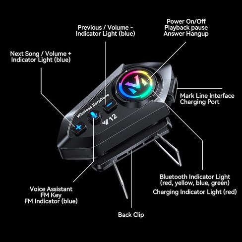 سماعات رأس Bluetooth خوذة الدراجات النارية ، قوانين Bluetooth 5.3 ، تقليل الضوضاء الذكية ، جودة صوت مستوى HIFI ، مقاومة للماء IPX6 ، سهلة التثبيت ، متوافقة مع جميع الخوذات in Kuwait